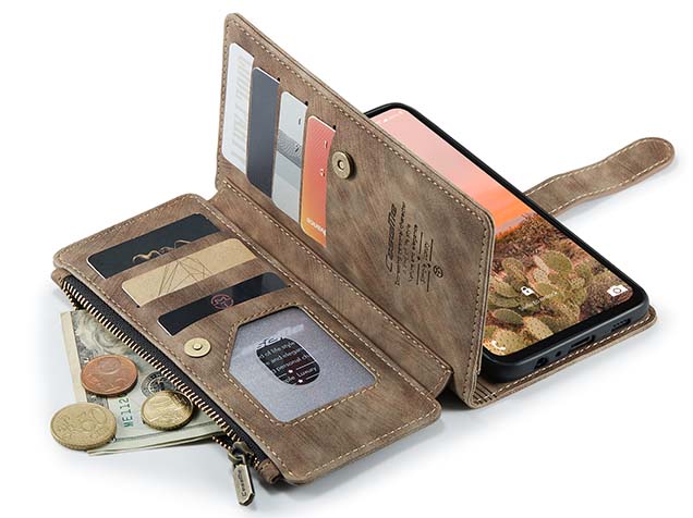 CaseMe Synthetic Leather Wallet Case with Zipper Pocket for Samsung Galaxy A17 - Desert Taupe