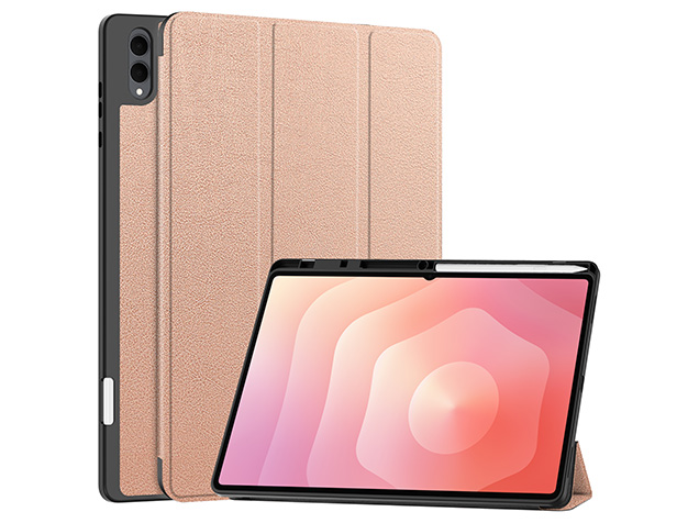 Slim Synthetic Leather Flip Case with Stand for Samsung Galaxy Tab S11 Ultra - Rose Gold Leather Flip Case