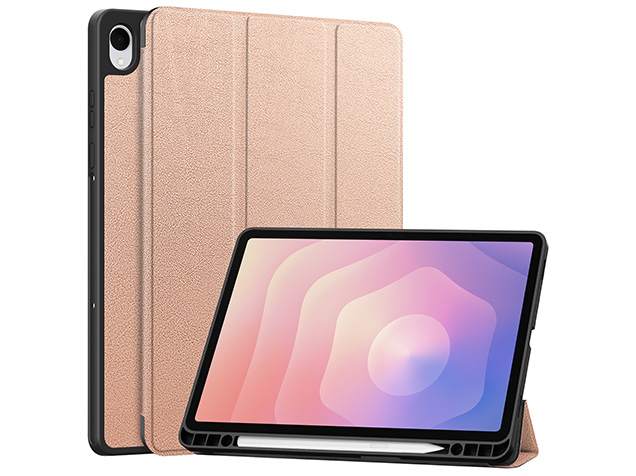 Slim Synthetic Leather Flip Case with Stand for Samsung Galaxy Tab S11 - Rose Gold Leather Flip Case