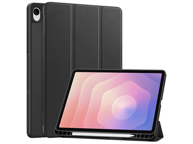 Slim Synthetic Leather Flip Case with Stand for Samsung Galaxy Tab S11 - Black Leather Flip Case