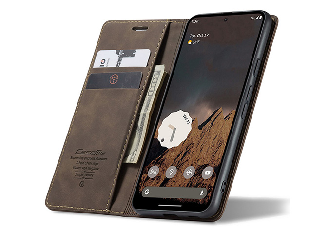 CaseMe Slim Synthetic Leather Wallet Case with Stand for Google Pixel 10a - Chocolate
