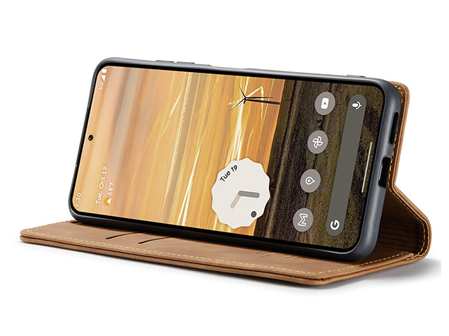 CaseMe Slim Synthetic Leather Wallet Case with Stand for Google Pixel 10a - Tan