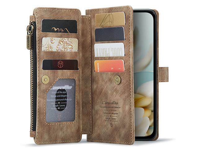 CaseMe Synthetic Leather Wallet Case with Zipper Pocket for Google Pixel 10a - Desert Taupe