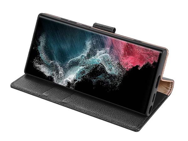 Premium Leather Wallet Case for Samsung Galaxy S26 Ultra - Black