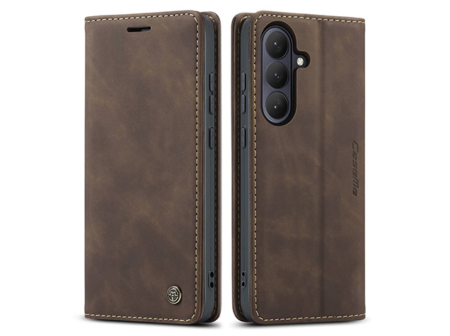 CaseMe Slim Synthetic Leather Wallet Case with Stand for Samsung Galaxy S26 - Chocolate