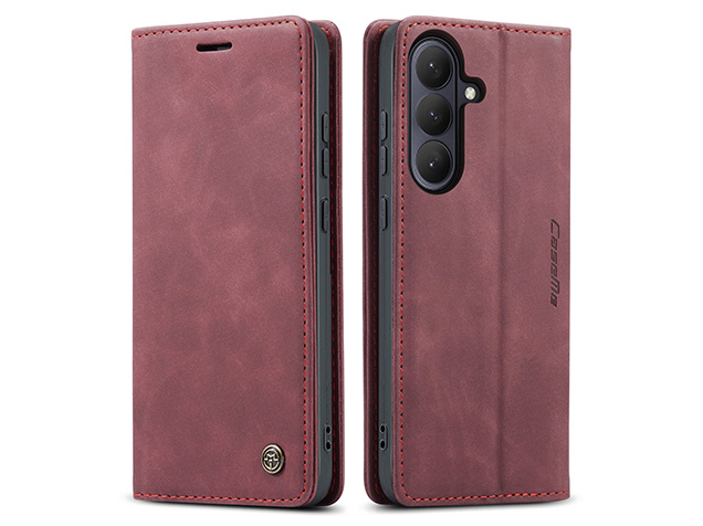 CaseMe Slim Synthetic Leather Wallet Case with Stand for Samsung Galaxy S26 - Burgundy