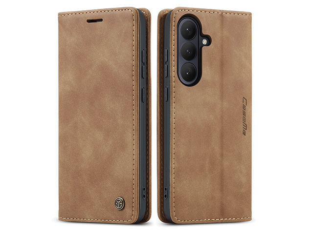 CaseMe Slim Synthetic Leather Wallet Case with Stand for Samsung Galaxy S26+ - Tan