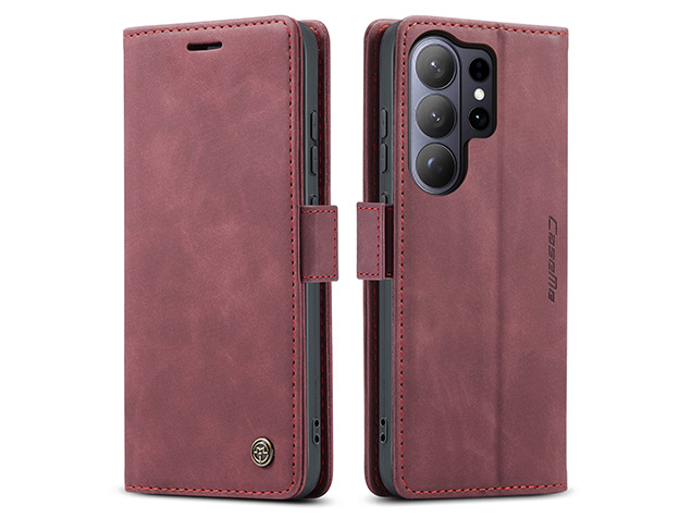 CaseMe Slim Synthetic Leather Wallet Case with Stand for Samsung Galaxy S26 Ultra - Burgundy