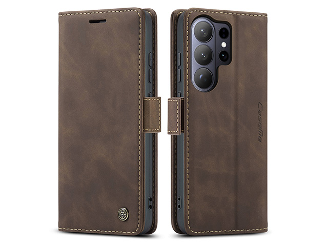 CaseMe Slim Synthetic Leather Wallet Case with Stand for Samsung Galaxy S26 Ultra - Chocolate