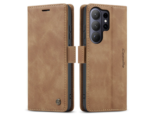 CaseMe Slim Synthetic Leather Wallet Case with Stand for Samsung Galaxy S26 Ultra - Tan