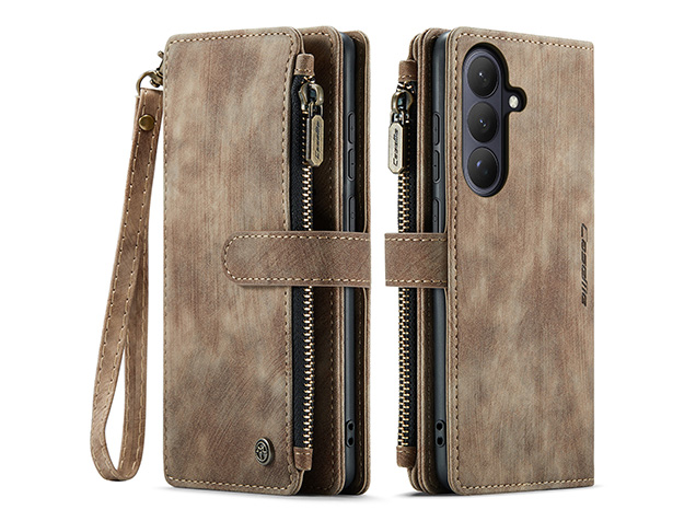 CaseMe Synthetic Leather Wallet Case with Zipper Pocket for Samsung Galaxy S26 - Desert Taupe Leather Wallet Case