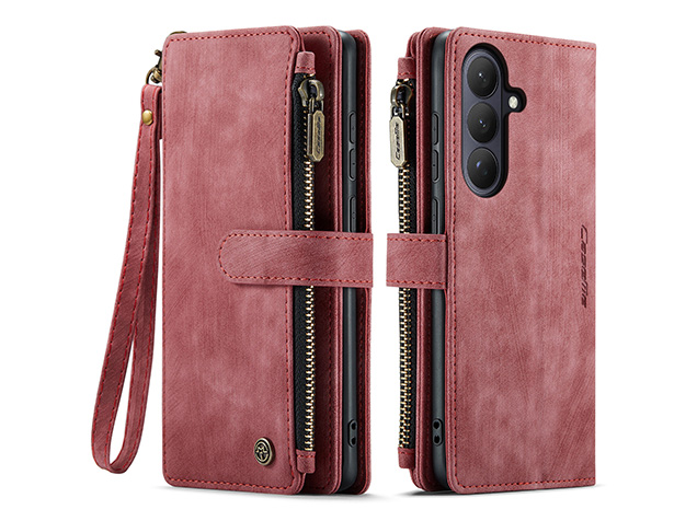 CaseMe Synthetic Leather Wallet Case with Zipper Pocket for Samsung Galaxy S26 - Blush Leather Wallet Case