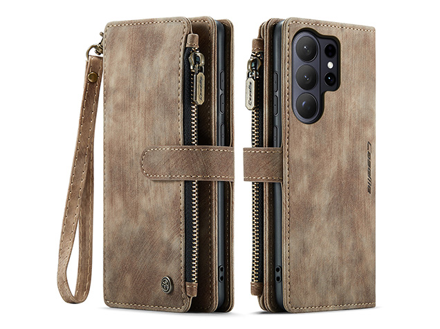 CaseMe Synthetic Leather Wallet Case with Zipper Pocket for Samsung Galaxy S26 Ultra - Desert Taupe Leather Wallet Case
