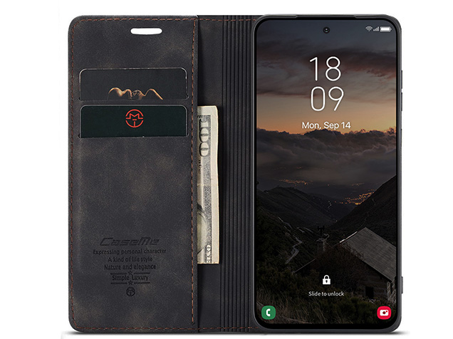 CaseMe Slim Synthetic Leather Wallet Case with Stand for Samsung Galaxy S26 - Charcoal