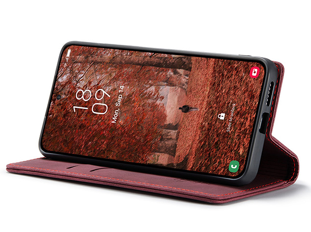 CaseMe Slim Synthetic Leather Wallet Case with Stand for Samsung Galaxy S26 - Burgundy