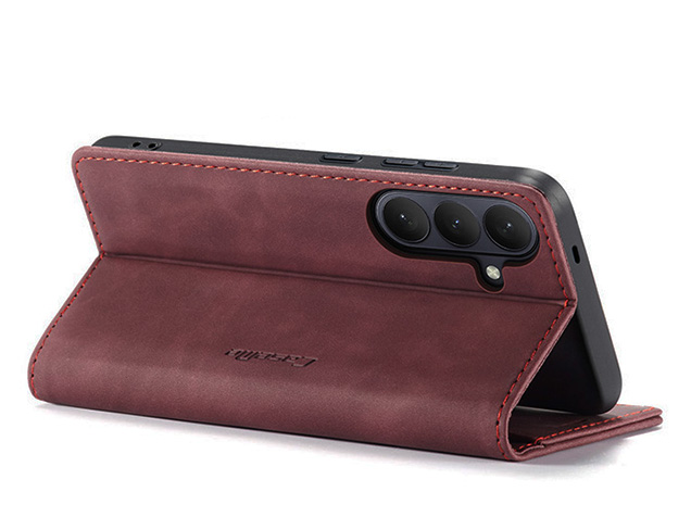 CaseMe Slim Synthetic Leather Wallet Case with Stand for Samsung Galaxy S26 - Burgundy