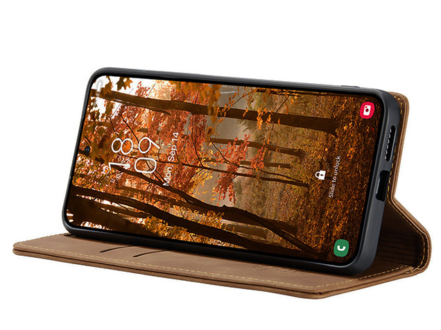 CaseMe Slim Synthetic Leather Wallet Case with Stand for Samsung Galaxy S26 - Tan