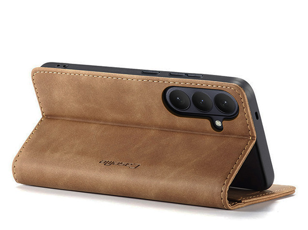 CaseMe Slim Synthetic Leather Wallet Case with Stand for Samsung Galaxy S26 - Tan