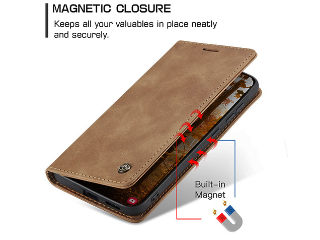 CaseMe Slim Synthetic Leather Wallet Case with Stand for Samsung Galaxy S26 - Tan
