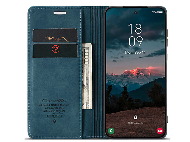 CaseMe Slim Synthetic Leather Wallet Case with Stand for Samsung Galaxy S26 - Teal