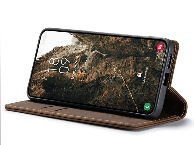 CaseMe Slim Synthetic Leather Wallet Case with Stand for Samsung Galaxy S26+ - Chocolate