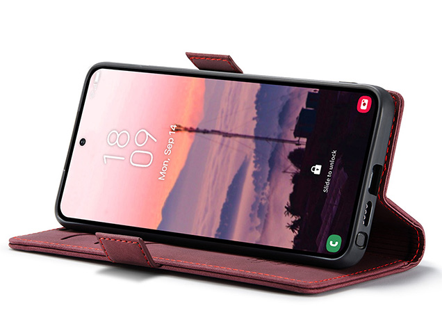 CaseMe Slim Synthetic Leather Wallet Case with Stand for Samsung Galaxy S26 Ultra - Burgundy