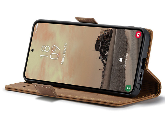 CaseMe Slim Synthetic Leather Wallet Case with Stand for Samsung Galaxy S26 Ultra - Tan