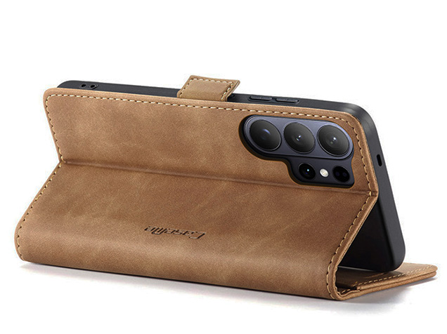 CaseMe Slim Synthetic Leather Wallet Case with Stand for Samsung Galaxy S26 Ultra - Tan