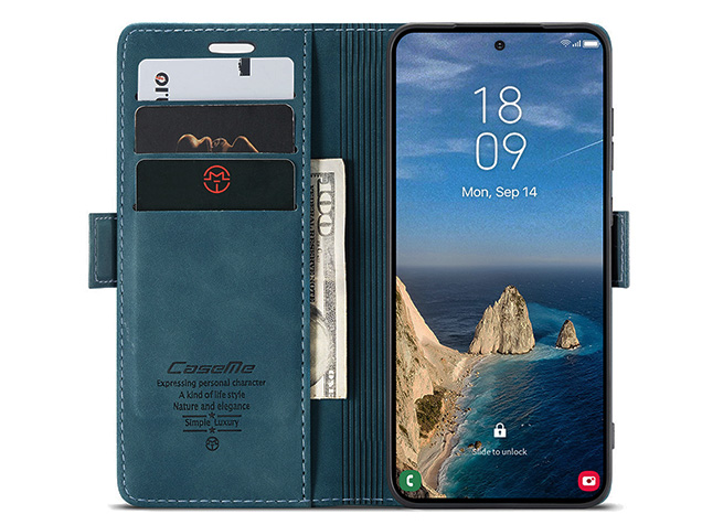 CaseMe Slim Synthetic Leather Wallet Case with Stand for Samsung Galaxy S26 Ultra - Teal