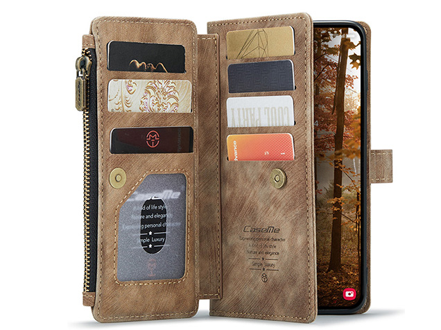 CaseMe Synthetic Leather Wallet Case with Zipper Pocket for Samsung Galaxy S26 - Desert Taupe