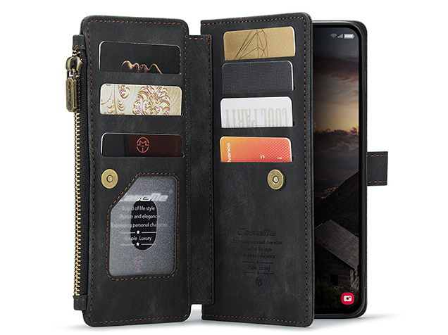 CaseMe Synthetic Leather Wallet Case with Zipper Pocket for Samsung Galaxy S26 - Charcoal