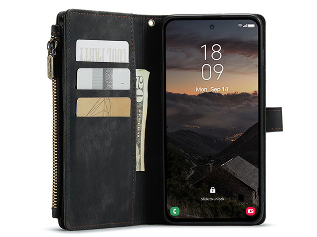 CaseMe Synthetic Leather Wallet Case with Zipper Pocket for Samsung Galaxy S26 - Charcoal