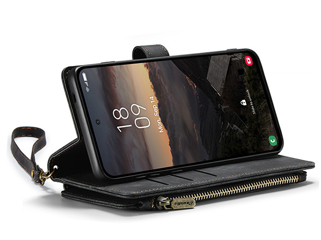 CaseMe Synthetic Leather Wallet Case with Zipper Pocket for Samsung Galaxy S26 - Charcoal