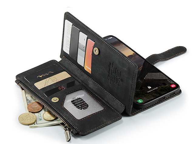 CaseMe Synthetic Leather Wallet Case with Zipper Pocket for Samsung Galaxy S26 - Charcoal