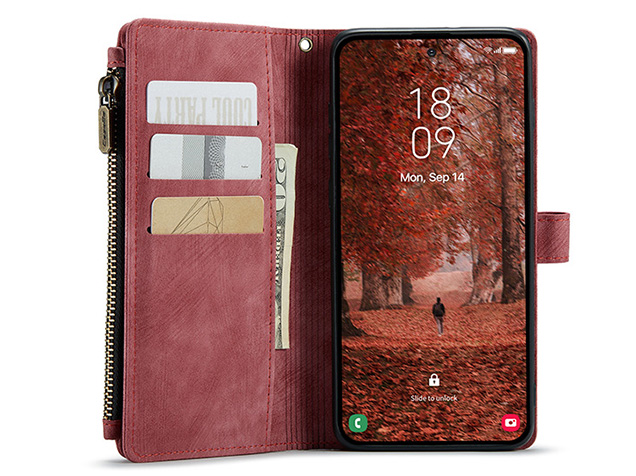 CaseMe Synthetic Leather Wallet Case with Zipper Pocket for Samsung Galaxy S26+ - Blush