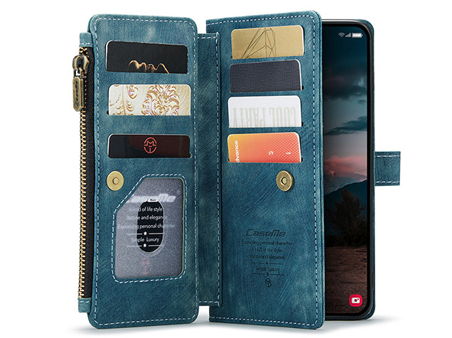 CaseMe Synthetic Leather Wallet Case with Zipper Pocket for Samsung Galaxy S26+ - Teal