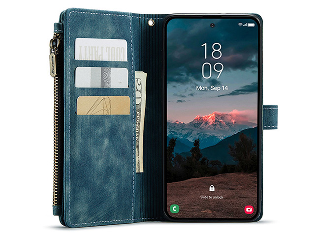 CaseMe Synthetic Leather Wallet Case with Zipper Pocket for Samsung Galaxy S26+ - Teal