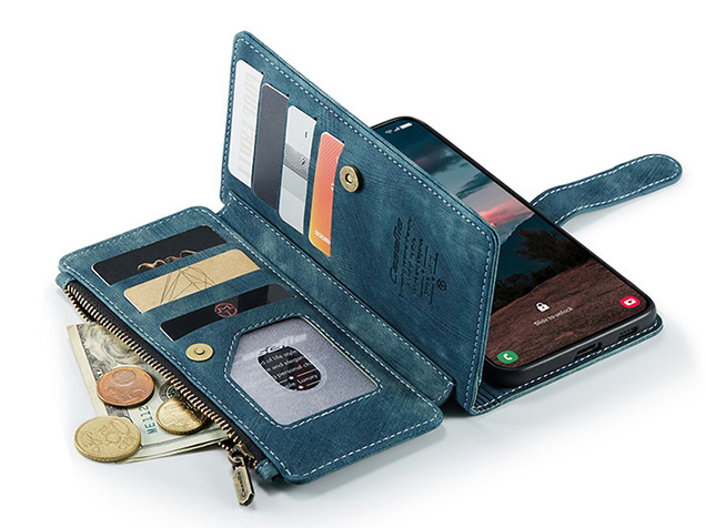 CaseMe Synthetic Leather Wallet Case with Zipper Pocket for Samsung Galaxy S26+ - Teal
