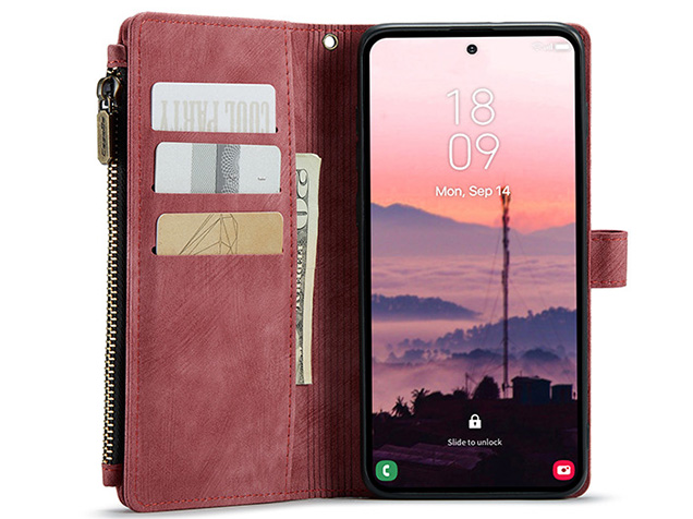 CaseMe Synthetic Leather Wallet Case with Zipper Pocket for Samsung Galaxy S26 Ultra - Blush