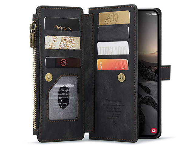 CaseMe Synthetic Leather Wallet Case with Zipper Pocket for Samsung Galaxy S26 Ultra - Charcaol