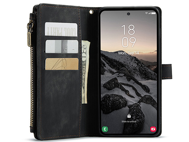 CaseMe Synthetic Leather Wallet Case with Zipper Pocket for Samsung Galaxy S26 Ultra - Charcaol