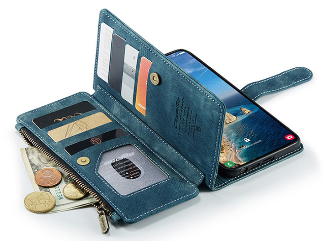 CaseMe Synthetic Leather Wallet Case with Zipper Pocket for Samsung Galaxy S26 Ultra - Teal
