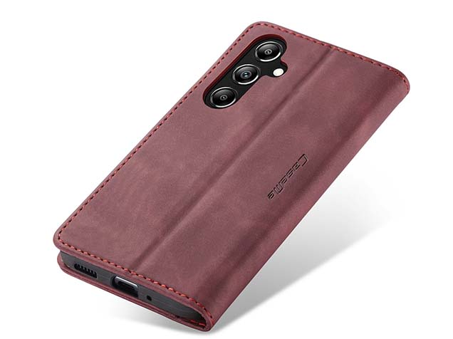 CaseMe Slim Synthetic Leather Wallet Case with Stand for Samsung Galaxy A37 - Burgundy