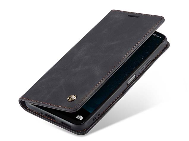CaseMe Slim Synthetic Leather Wallet Case with Stand for Samsung Galaxy A37 - Charcoal Leather Wallet Case