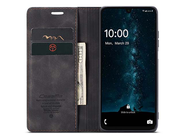 CaseMe Slim Synthetic Leather Wallet Case with Stand for Samsung Galaxy A37 - Charcoal