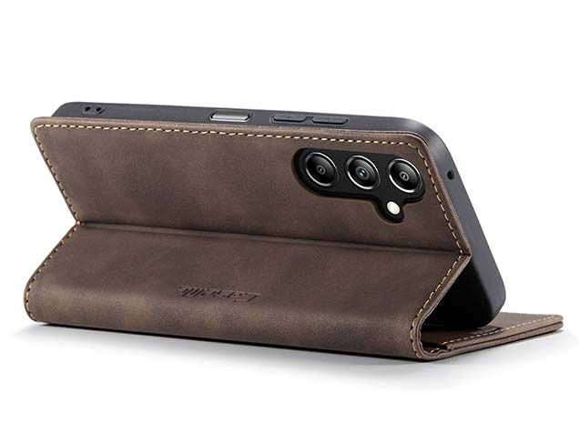 CaseMe Slim Synthetic Leather Wallet Case with Stand for Samsung Galaxy A37 - Chocolate
