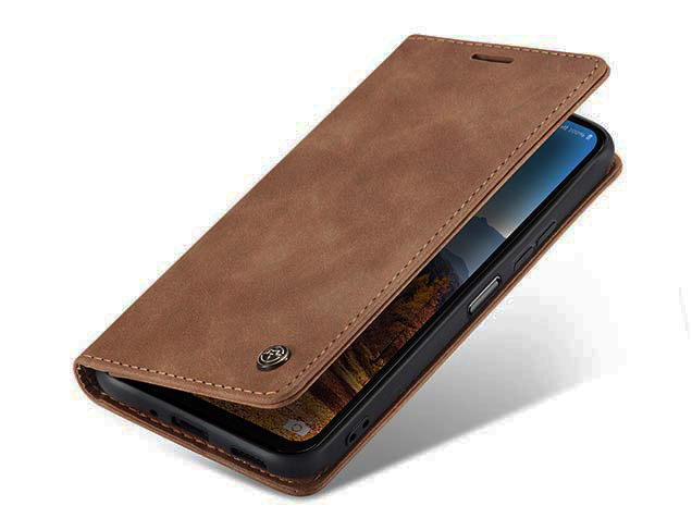 CaseMe Slim Synthetic Leather Wallet Case with Stand for Samsung Galaxy A37 - Tan Leather Wallet Case