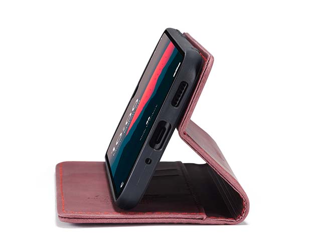 CaseMe Slim Synthetic Leather Wallet Case with Stand for Samsung Galaxy A57 - Burgundy