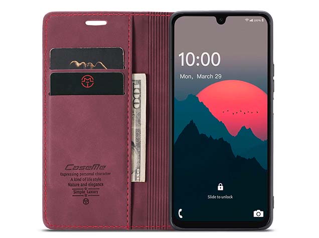 CaseMe Slim Synthetic Leather Wallet Case with Stand for Samsung Galaxy A57 - Burgundy