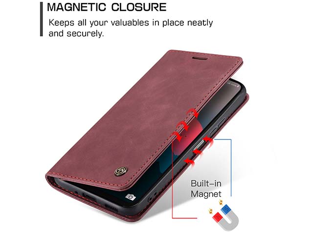 CaseMe Slim Synthetic Leather Wallet Case with Stand for Samsung Galaxy A57 - Burgundy